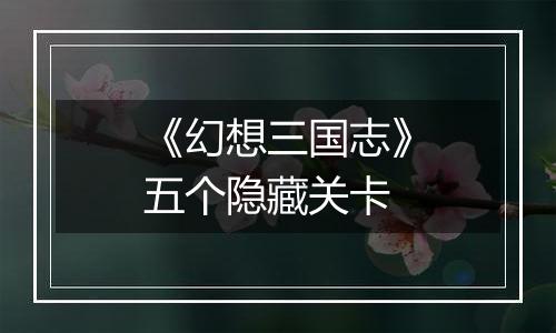 《幻想三国志》五个隐藏关卡