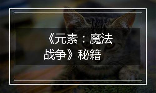 《元素：魔法战争》秘籍