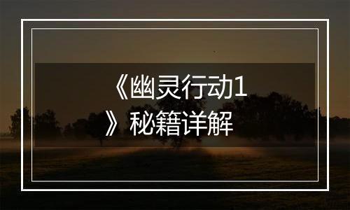 《幽灵行动1》秘籍详解