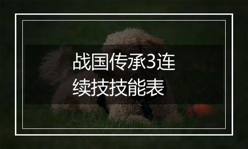 战国传承3连续技技能表